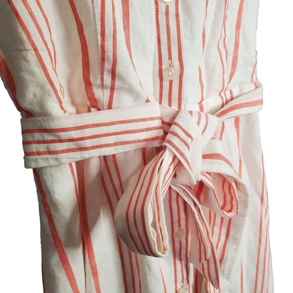 J Crew NWT Size 4 Dress Linen Full Button Front Sleeveless Stripe Belt Tie Long - Picture 12 of 13